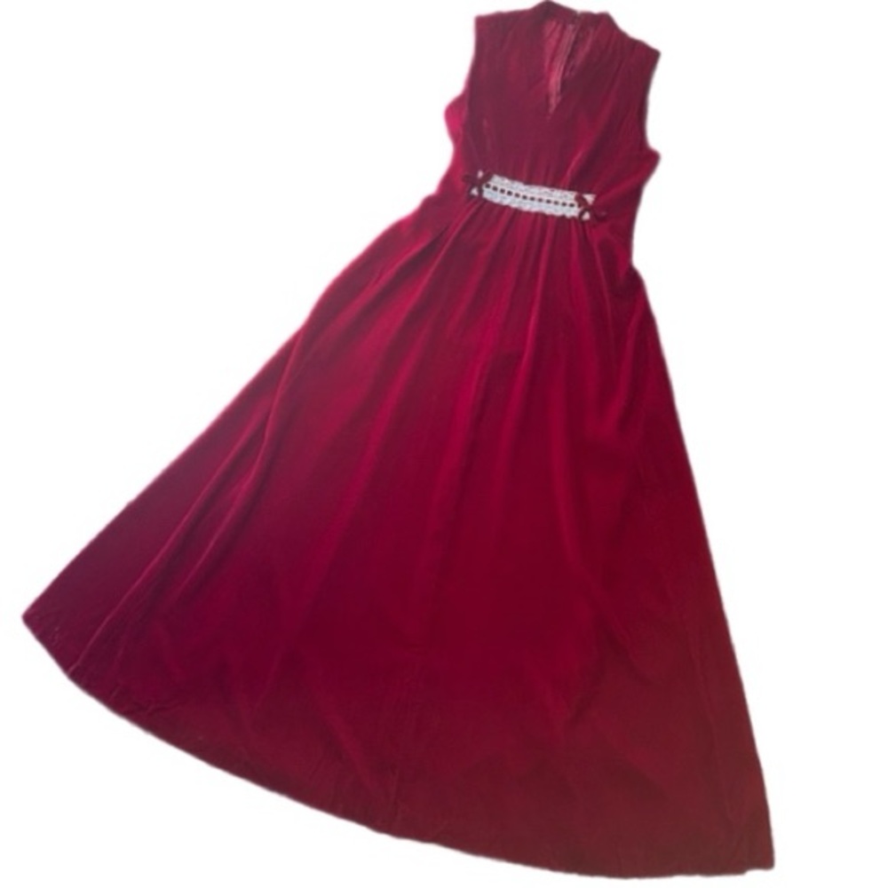 Vintage Red Crushed Velvet Maxi Dress